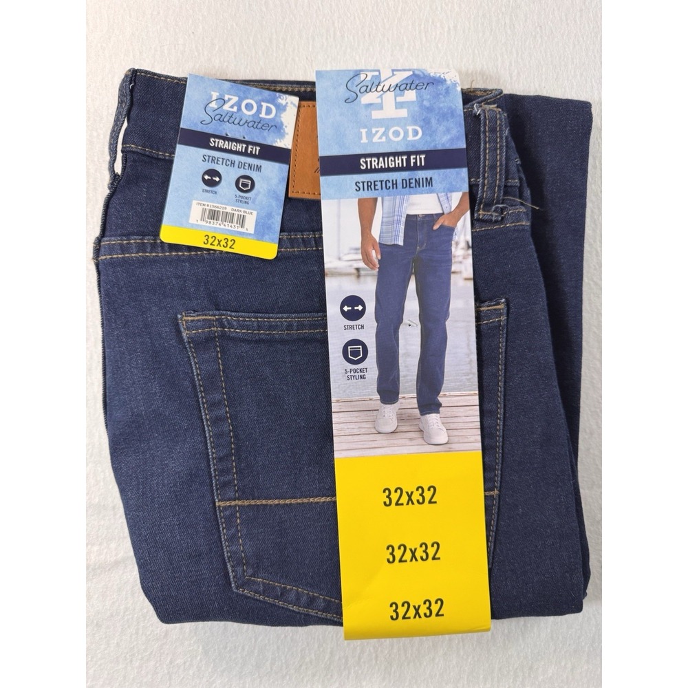 IZOD Saltwater Mens 32x32 Blue Straight Fit Comfort Stretch Jeans Casual NWT